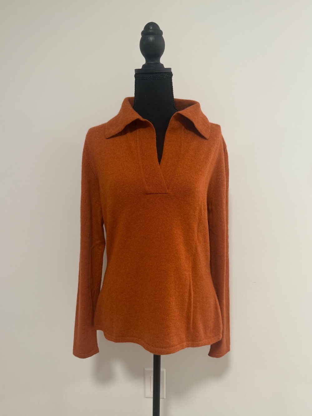 Neiman Marcus 100% Cashmere Rust Orange Collared Sweater Luxury Fall Knit Vinted